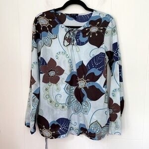 Gap Maternity Long Sleeve Tunic Top Cotton Blue Brown Floral Y2K ~ Size M